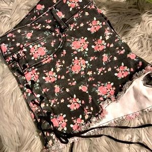 Lace-Up Floral Cut Offs